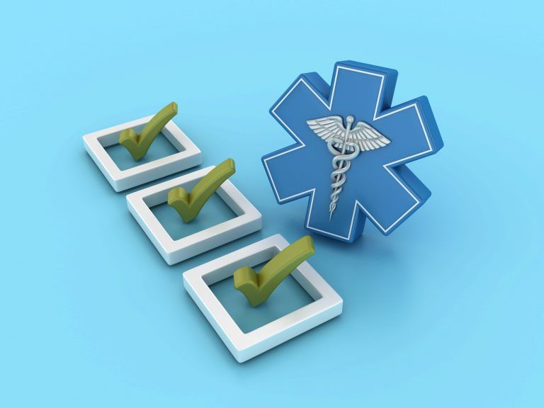 3D Check List with Caduceus Medical Symbol - Colored Background - 3D Rendering